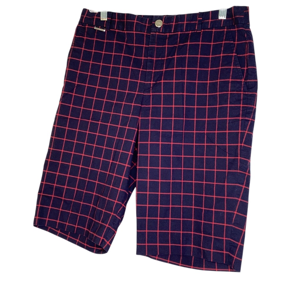 Lauren Ralph Lauren Active Navy Red  Plaid Bermuda Shorts Women Sz 8 Golf‎ EUC